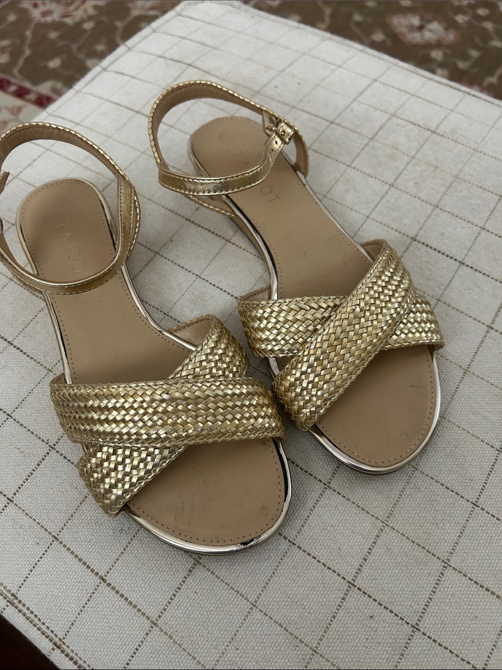 Talbots Metallic Gold Braided Ankle-Strap Sandals